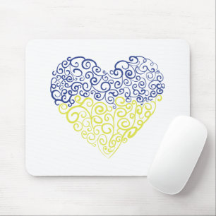 Spiral swirls mehandi heart Ukrainian flag colours Mouse Mat
