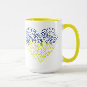 Spiral swirls mehandi heart Ukrainian flag colours Mug