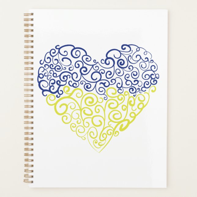 Spiral swirls mehandi heart Ukrainian flag colours Planner (Front)