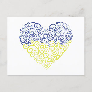 Spiral swirls mehandi heart Ukrainian flag colours Postcard