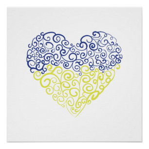 Spiral swirls mehandi heart Ukrainian flag colours Poster