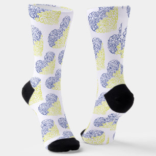 Spiral swirls mehandi heart Ukrainian flag colours Socks