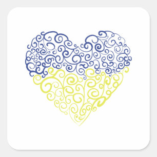 Spiral swirls mehandi heart Ukrainian flag colours Square Sticker