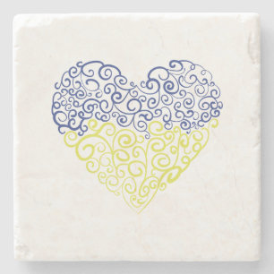 Spiral swirls mehandi heart Ukrainian flag colours Stone Coaster