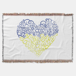 Spiral swirls mehandi heart Ukrainian flag colours Throw Blanket