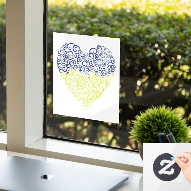 Spiral swirls mehandi heart Ukrainian flag colours Window Cling (Office)