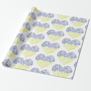 Spiral swirls mehandi heart Ukrainian flag colours Wrapping Paper