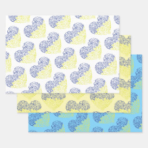 Spiral swirls mehandi heart Ukrainian flag colours Wrapping Paper Sheet