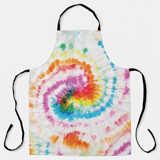 Spiral tie-dye, rainbow swirl pattern apron (Front)