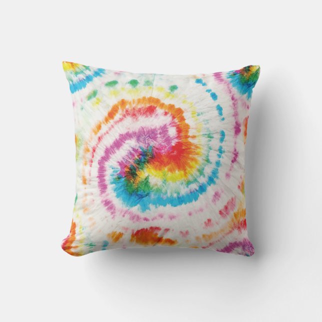 Spiral tie-dye, rainbow swirl pattern cushion (Front)