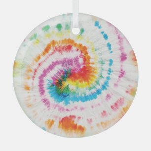 Spiral tie-dye, rainbow swirl pattern glass tree decoration