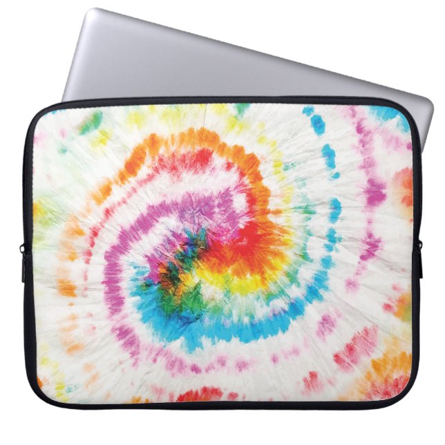 Spiral tie-dye, rainbow swirl pattern laptop sleeve (Front)