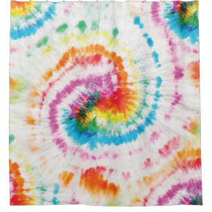 Spiral tie-dye, rainbow swirl pattern shower curtain