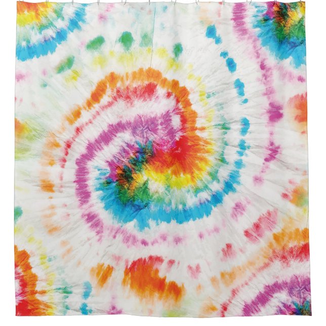 Spiral tie-dye, rainbow swirl pattern shower curtain (Front)
