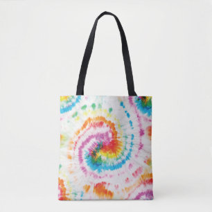 Spiral tie-dye, rainbow swirl pattern tote bag
