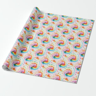 Spiral tie-dye, rainbow swirl pattern wrapping paper