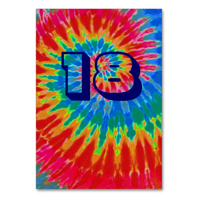 Spiral Tie Dye Wedding Table Eighteen Table Number (Front)