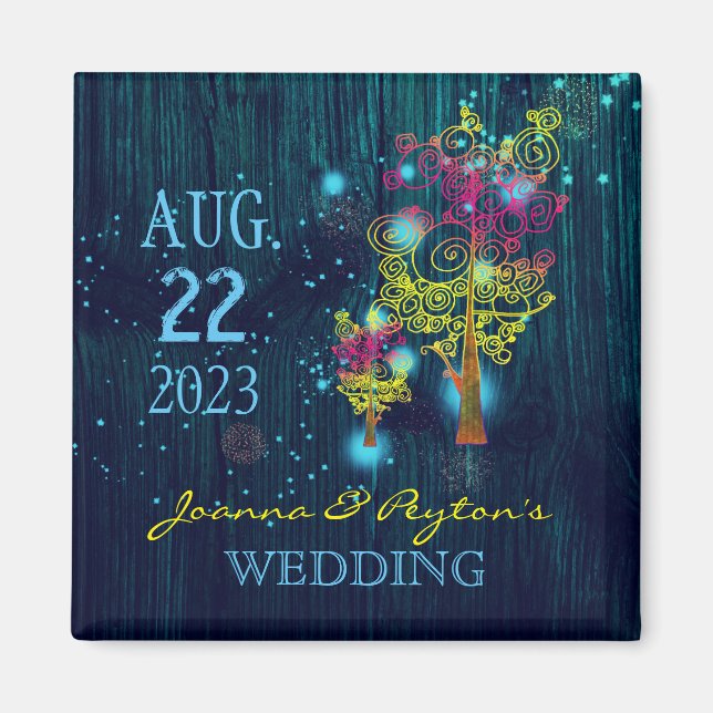 Spiral Trees Midnight Blue Wedding Save the Date Magnet (Front)