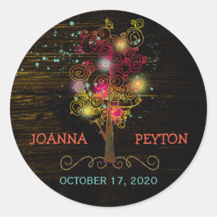 Spiral Trees Rural Wedding Save the Date Classic Round Sticker