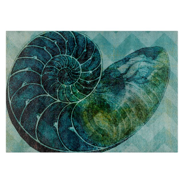 Spiral Turquoise Conch Shell Cutting Board (Front)