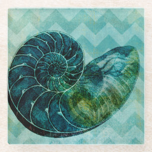 Spiral Turquoise Conch Shell Glass Coaster