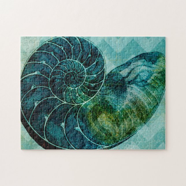 Spiral Turquoise Conch Shell Jigsaw Puzzle (Horizontal)