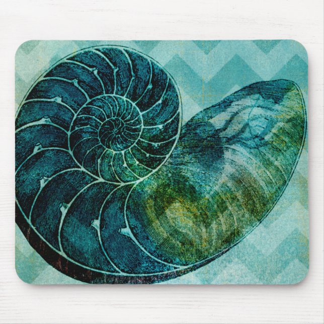 Spiral Turquoise Conch Shell Mouse Mat (Front)