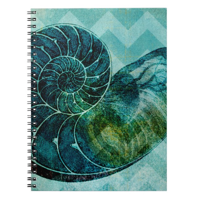 Spiral Turquoise Conch Shell Notebook (Front)