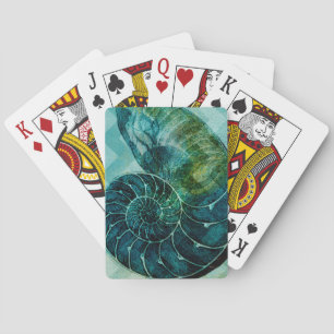 Spiral Turquoise Conch Shell Playing Cards