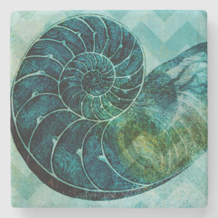 Spiral Turquoise Conch Shell Stone Coaster