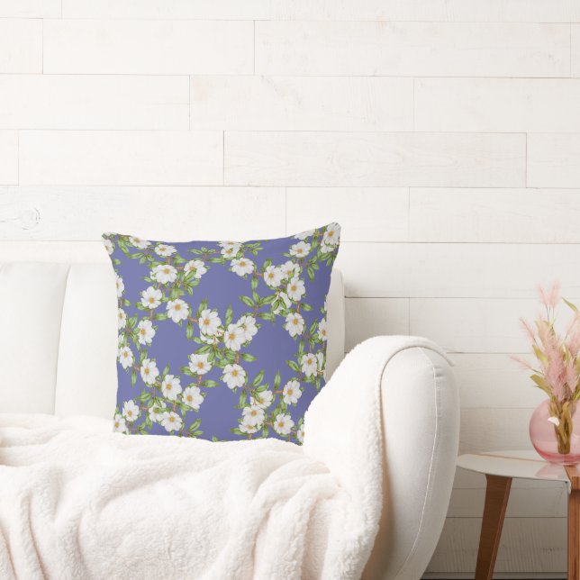 Spiral White Flowers Throw Pillow (Couch)