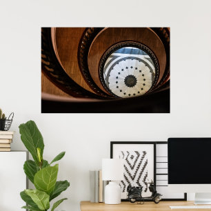 Spiral Wooden Staircase Abstract Poster