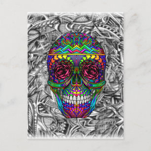 Spiral Zen Candy Skull Abstract Art Dead Head Postcard