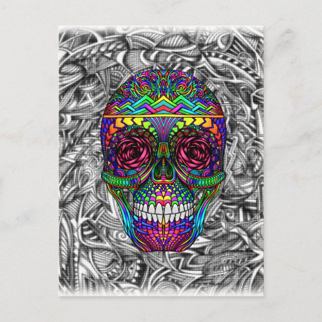 Spiral Zen Candy Skull Abstract Art Dead Head Postcard (Front)