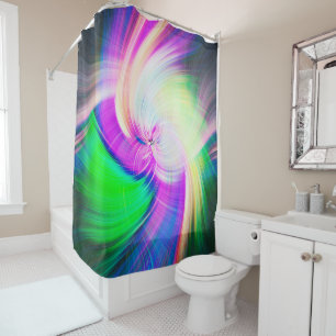 SPIRALFLUO - Psychedelic Colourful Modern Fractal Shower Curtain