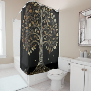Spiraling Golden Fibonacci Tree Shower Curtain