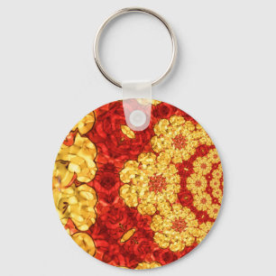 Spiraling Red and Gold Abstract Key Ring