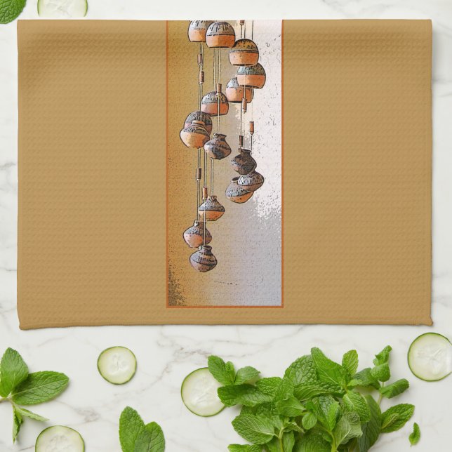 Spiralled Clay Wind Chimes Still Life Tea Towel (Folded)