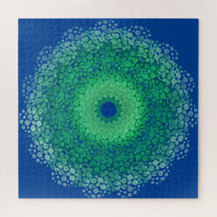 Spiralled Flower Designed in Blues and Greens on a Jigsaw Puzzle