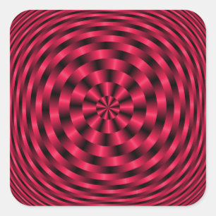Spiralling Concentric Circles in Red Square Sticker