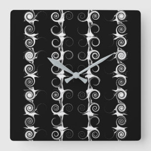 Spirals and Swirls Black and White Pattern Square Wall Clock