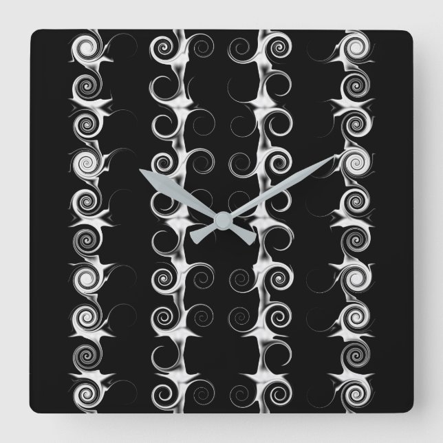 Spirals and Swirls Black and White Pattern Square Wall Clock (Front)