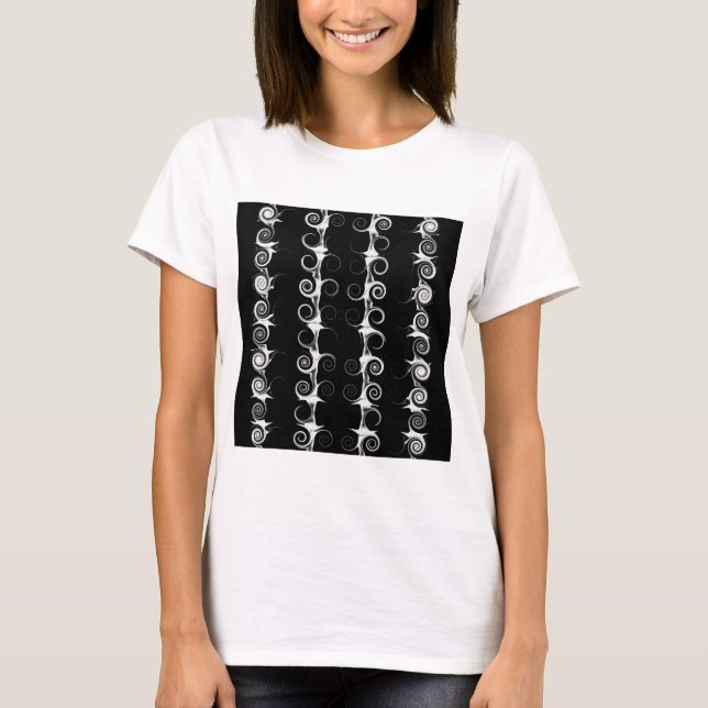 Spirals and Swirls Black and White Pattern T-Shirt (Front)