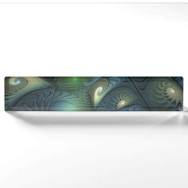 Spirals Beige Green Turquoise Abstract Fractal Art Nameplate (Front)