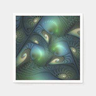 Spirals Beige Green Turquoise Abstract Fractal Art Napkin
