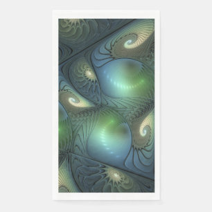 Spirals Beige Green Turquoise Abstract Fractal Art Napkin