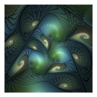 Spirals Beige Green Turquoise Abstract Fractal Art