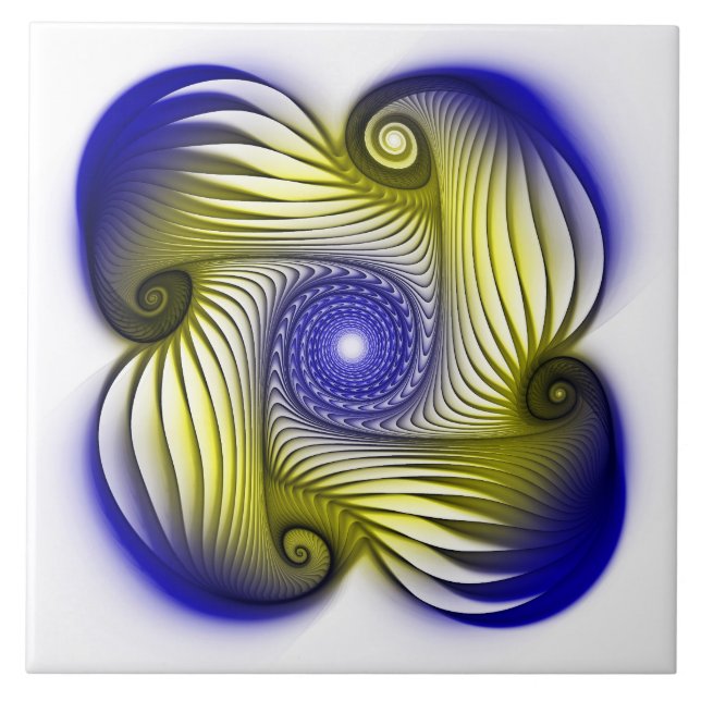 Spirals blue yellow optical shape tile (Front)