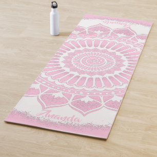 Spirals Dots Flowers Pink White Henna Mandala Yoga Mat