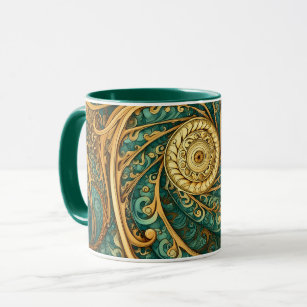 Spirals in Green and Gold Mug